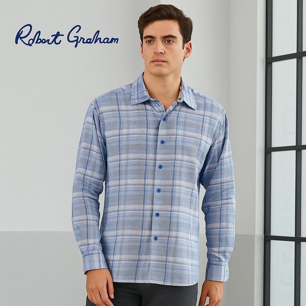 Robert Graham Men’s Blue Plaid Long Sleeve Button Shirt 3X 3XL